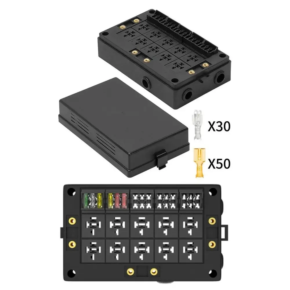 Car 18-Way Blade Fuse Holder 10-Way Relay Socket Fusebox Distribution Block Kits For Automotive Marine With Termianls