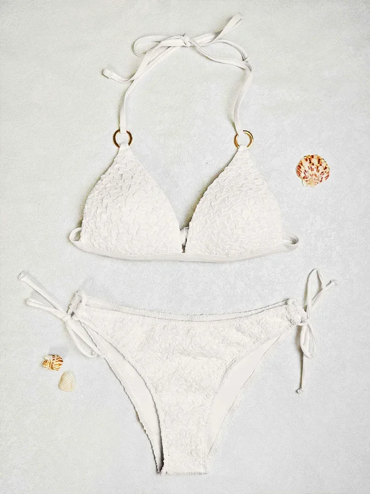 2024 Nuovo Bikini Estivo Set Sexy Solid Lace Up Bikini 2 Pezzi Set Donna Split Costume da Bagno Backless Vita Alta Beach Style Bikini