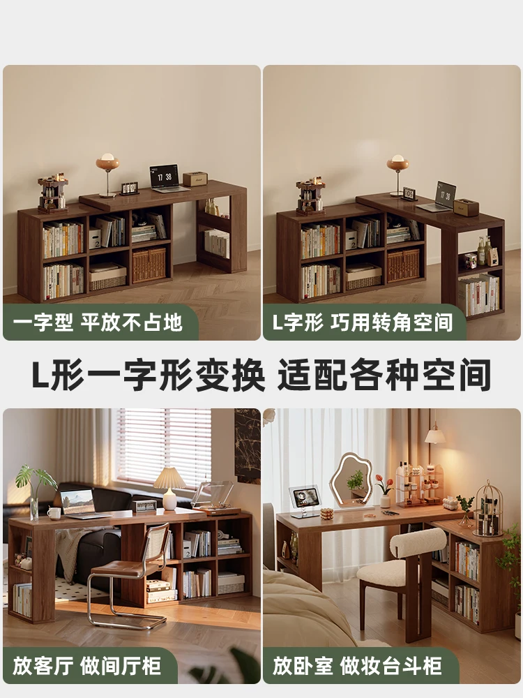 Solid Wood Corner Student Home Bookcase Integrated Desk, Desk Solid Wood Study Room Easy Assembly