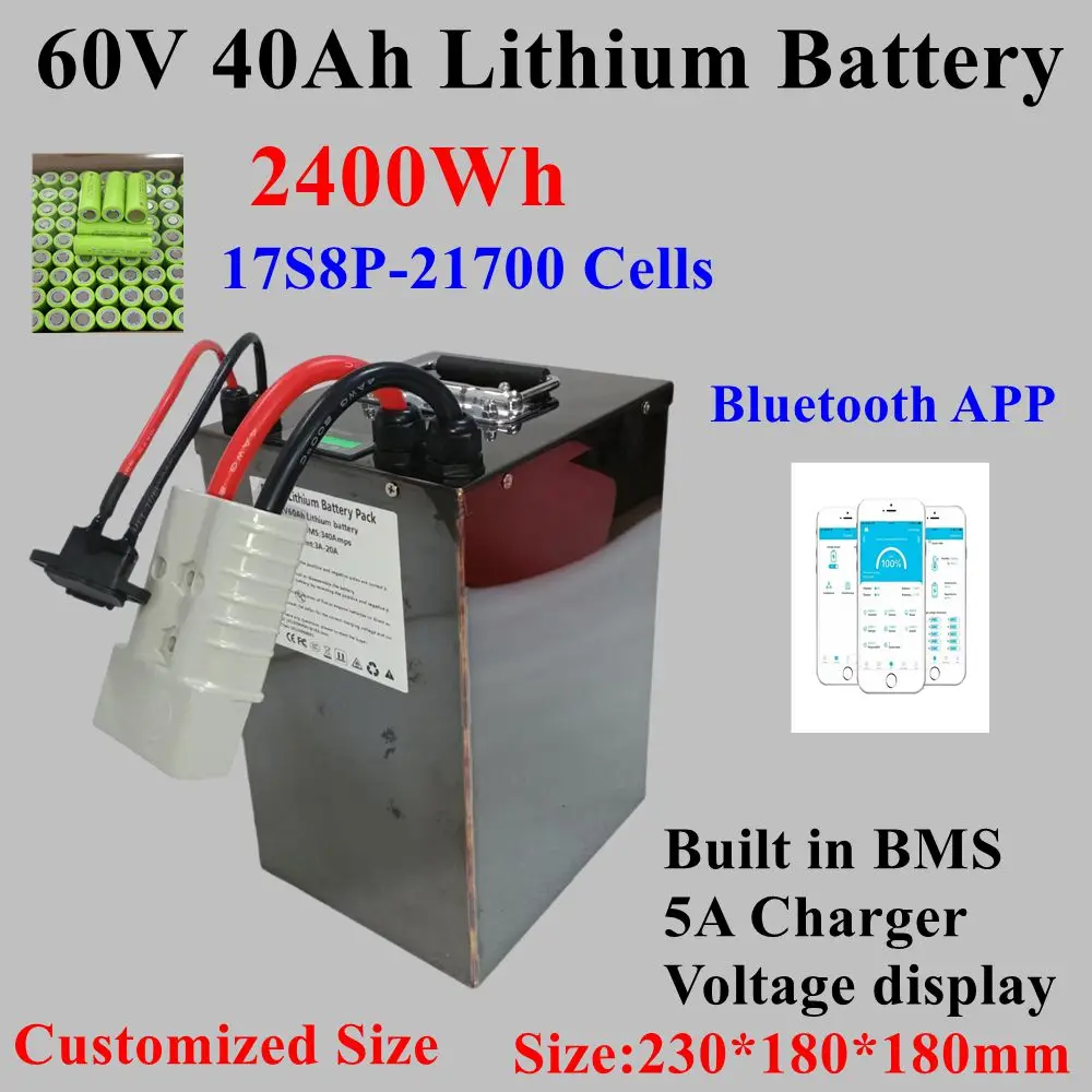 

60V40ah lithium ion battery 17S BMS 62.9V for 3000W 6000W E-bike Tricycle scooter motorcycle Lead acid replacement + 5A charger