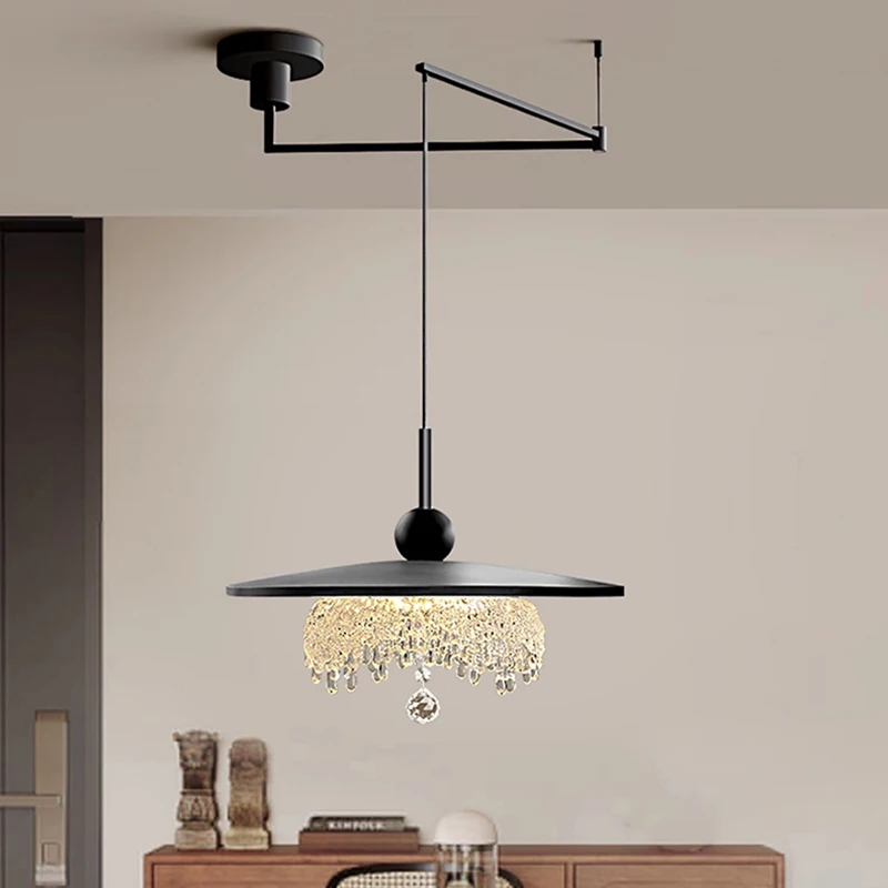 Vintage Rocker Arm Removable Pendant Lamps Black Walnut Color Iceberg Water Drop Pendant Light for Living Room Dining Table Deco