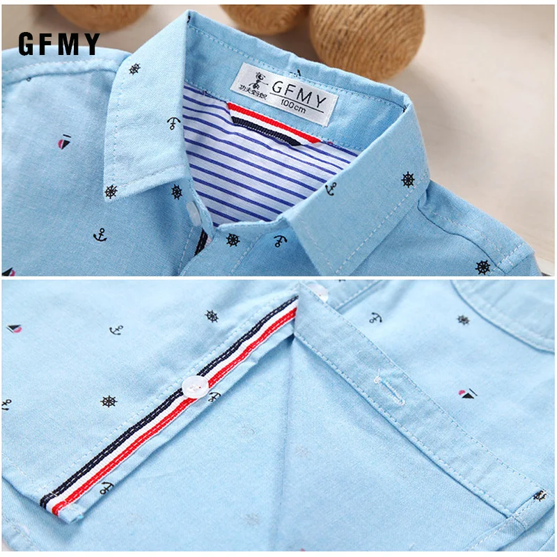 GFMY 2023 Hot Sale Children Shirts Casual Solid Cotton Short-sleeved Boys Shirts For 2-16 Years Ribbon Decoration Baby Shirts