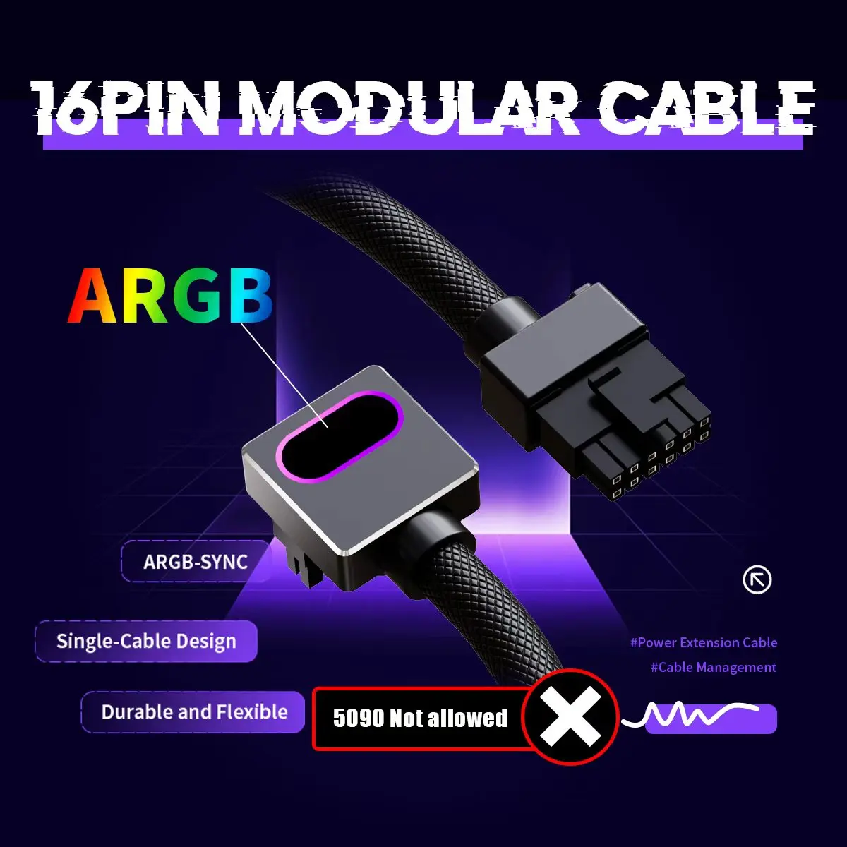 

AIJS GPU16PIN Modular Cable,12VHPWR ARGB with 5V 3Pin,18AWG 90° Right-Angle Male to Male Design, 5090 / 3070 is Not Applicable