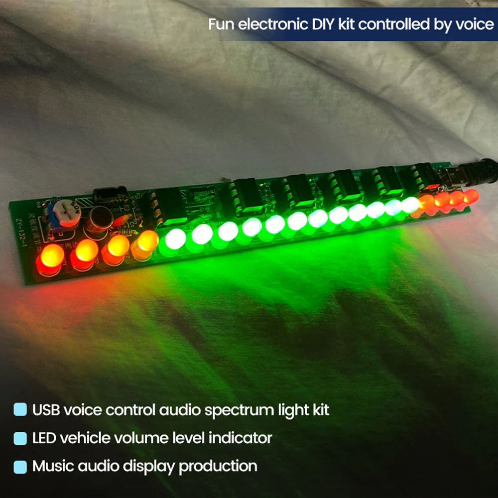 USB Voice-Activated Audio Spectrum Light Kit Led Car Volume Level Indicator Music And Audio Display Production