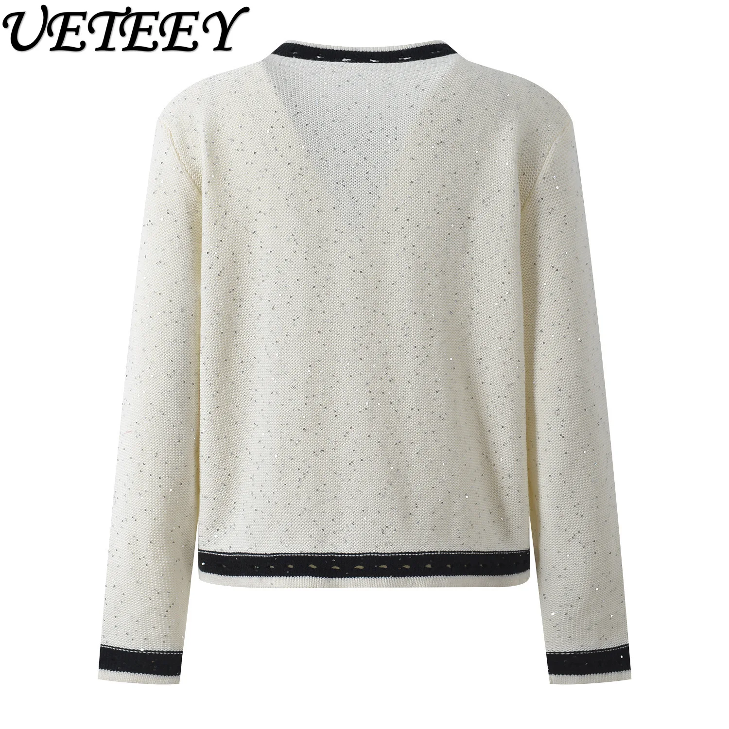 Herfst Winter Nieuw Ontwerp Geborduurd Kleurblok Ronde Hals Korte Trui Mode Leeftijdverlagend Veelzijdig Gebreid Vest Jas