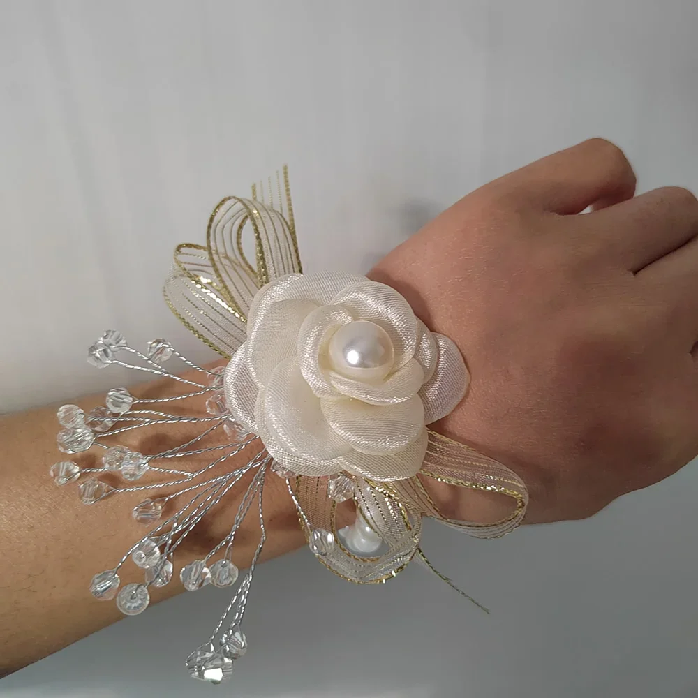 Romantic  Ivory Rose Wrist Flowers Men's Corsage Wedding Flowers Ceremony Boutonniere Buttonholes Wrist Corsage Prom Suit Decor