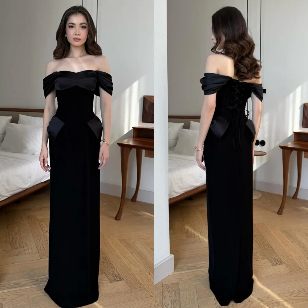

Customized Classic Exquisite Jersey Bow Pleat Straight Off-the-shoulder Long Dresses Bespoke Occasion Dresses Chinese Style Sexy