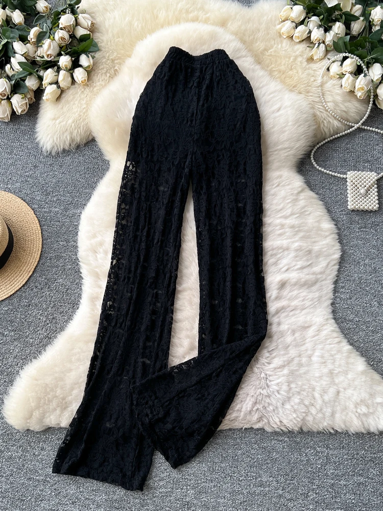 Pantaloni casual in pizzo a vita alta da donna Sle Commute Faion Versione coreana Bell Bot Pantaloni aderenti aderenti dimagranti