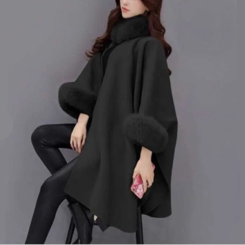 2023 Autumn and Winter Women\'s Round Neck Button Plush Collar Batwing Sleep Solid Color Loose Fashion Casual Long Sleeve Tops