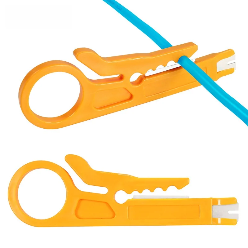 HT-318M Coaxial & Ethernet Wire Stripper Cutter, Dual-Use for RG59 RJ45, Stripping & Crimping, Yellow