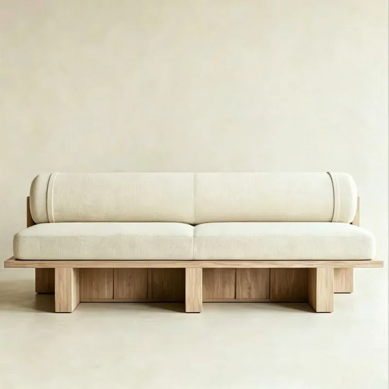 Wabi-sandy wind solid wood double-sided sofa seat, restaurant, cafe, reception hall, island stool