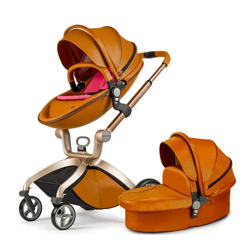 

Baby Car Seat Stroller Leather Hot Mom Baby Stroller 2 in 1 Travel New Baby Eco Leather Support