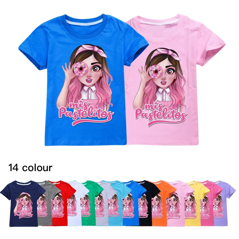 

New Mis Pastelitos Cotton Toddler Girl Summer Pullover Birthday Boys T-Shirt Infant Clothes Teenage Graphic Tees 2-16Y Kids Tops