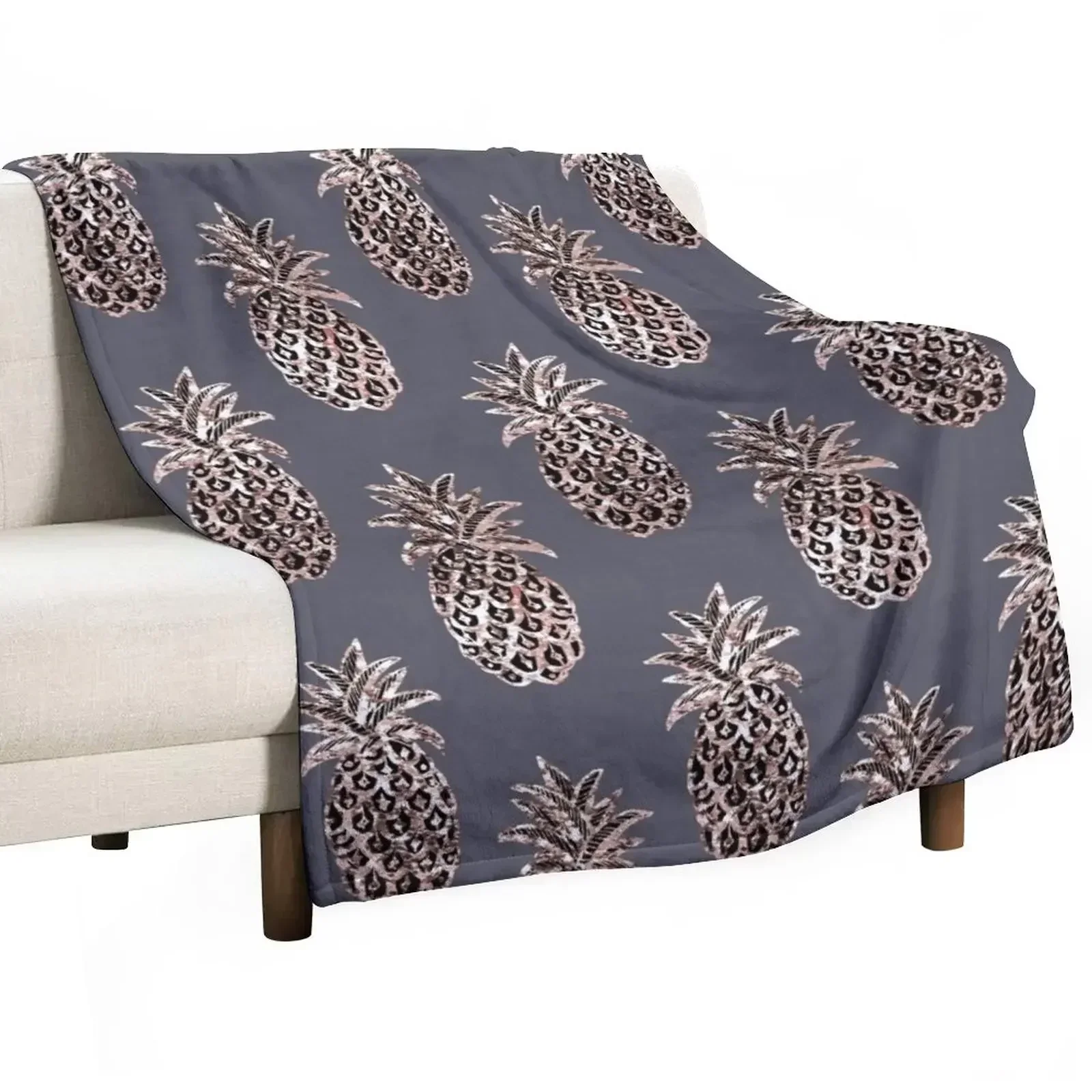 

Rose Gold Sparkle Pineapple on gray Throw Blanket Thin Vintage Sleeping Bag Blankets