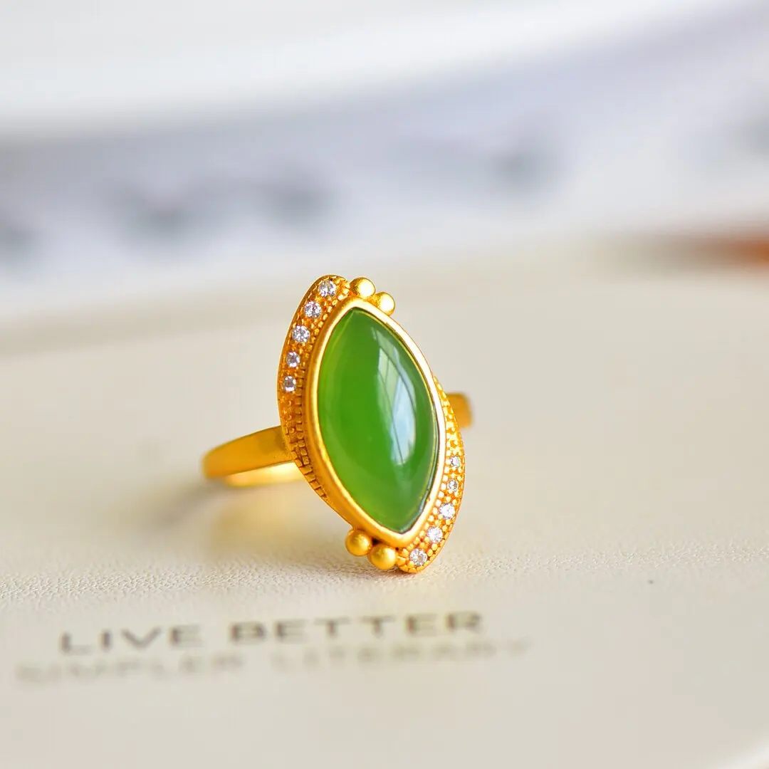 Hetian jade jasper horse eye retro ring ring jade ring Hanfu accessories fashion gifts