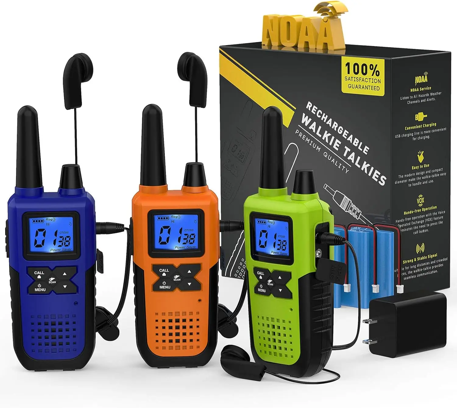 

2 Way Radios Walkie Talkies 3 Pack,Talkies with Earpiece and Mic Set Headset USB Charger Battery Weather Alert