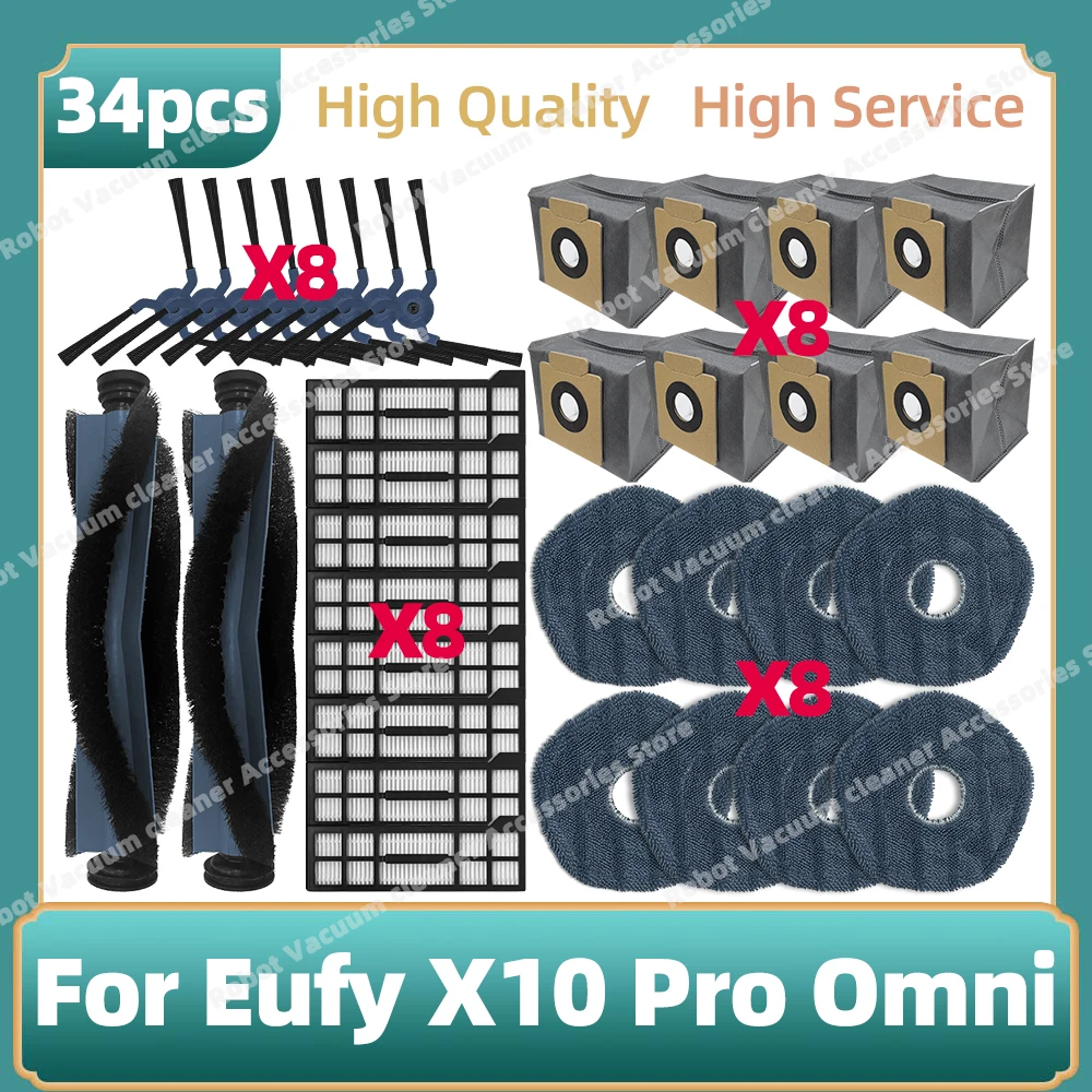 Compatible For Eufy X10 Pro Omni Parts Main Side Brush Mop Cloth Hepa Filter Dust Bag Replacement Accessories