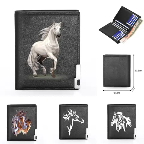 Classic Fashion Handsome Horse Theme Printing Leather Wallet Men Women Billfold Slim Credit Card Holders Short Purses