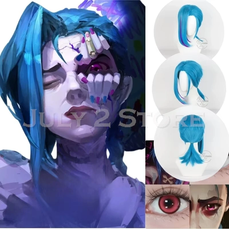 Arcane Season 2 Jinx Front Lace Wig Game Cosplay Women Blue45cm Bang Short Heat Resistant Hair Jinx FreeCap Halloween Customized