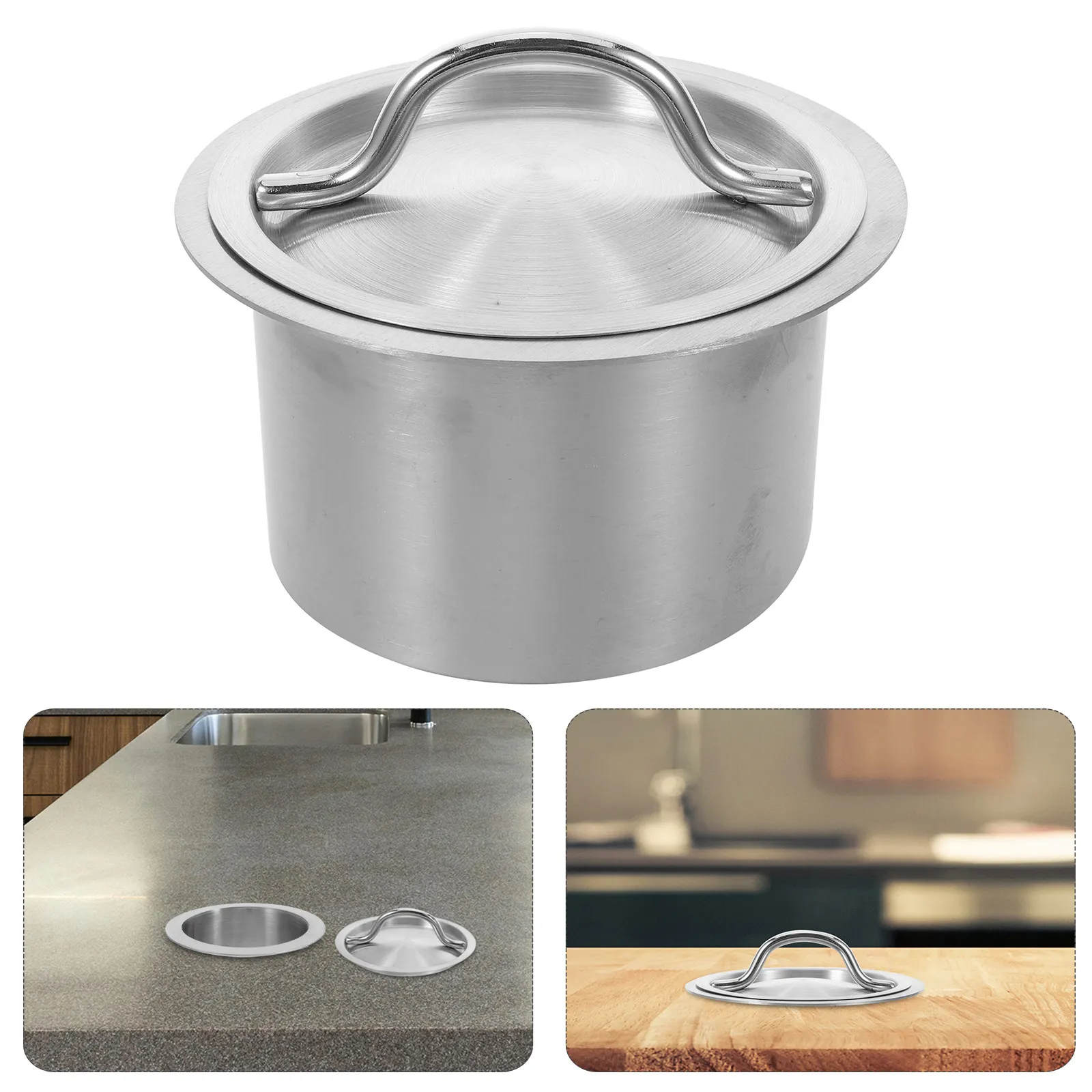 Countertop Embedded Stainless Steel Trash Chute Lid Recessed Garbage Cover Round Waste Hole Cover for Kitchen Prep and