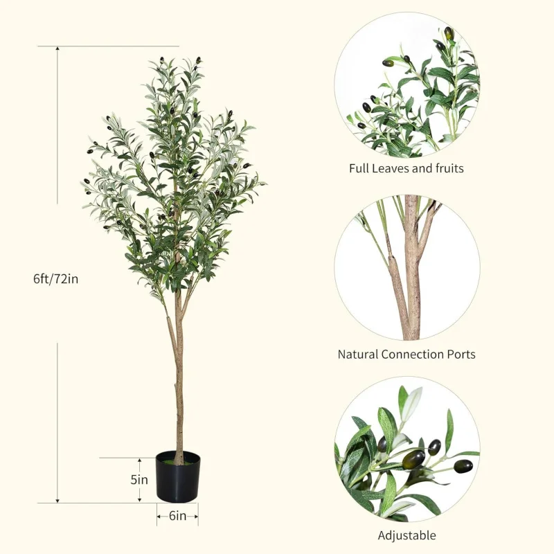Olivo artificial de 120 cm, olivo artificial para interiores, planta artificial de olivo de seda altamente realista, con hojas realistas