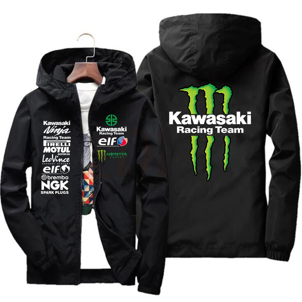 Chaqueta del equipo de carreras con logo Kawasaki, ropa deportiva impermeable y resistente al viento para hombres, actividades al aire libre a la moda