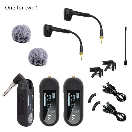 Imagen 2 del producto Sistema de micrófono de saxofón inalámbrico, micrófono de instrumento con clip para saxofón y trompeta, transmisión de 100 pies, recargable