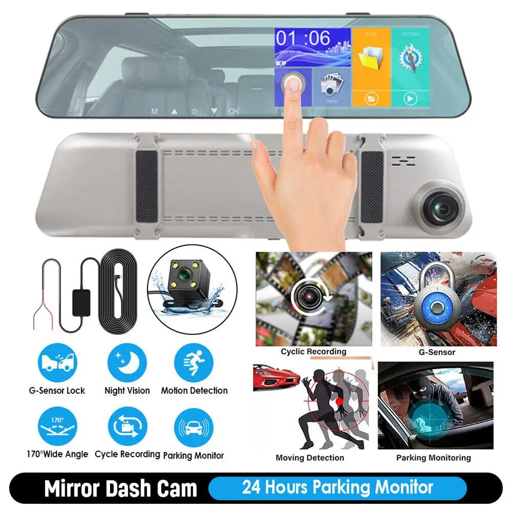 

5-inch Rearview Mirror Car Dvr Dash Cam 1080p 2.5d Touch Night Vision Front Rear Video Driving Recorder