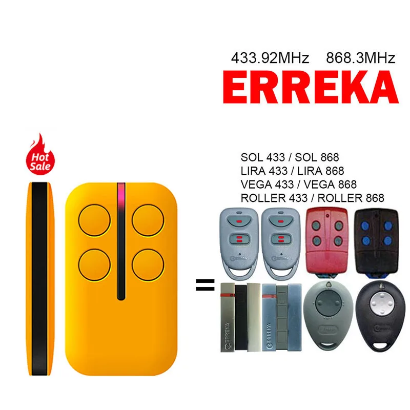 

For ERREKA SOL LIRA VEGA ROLLER 433 868 Garage Door Electric Gate Remote Control 433.92MHz 868.3MHz Hand Transmitter Door Opener