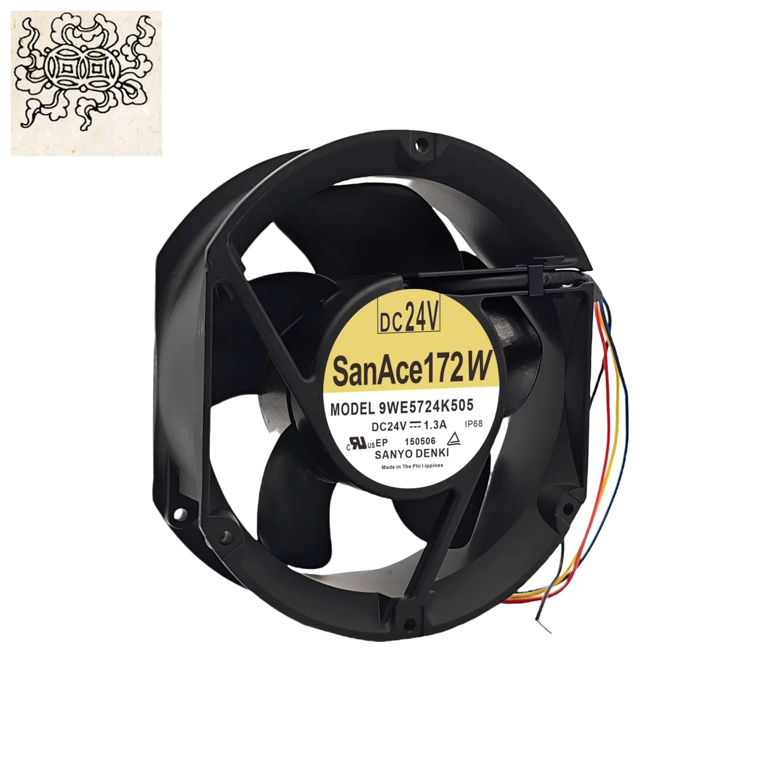 

Jinlingge for Sanyo 9WE5724K505 172mm Waterproof Fan 24V 1.3A, IP67 Industrial Cooling Fan HVAC/Machinery, 3744RPM
