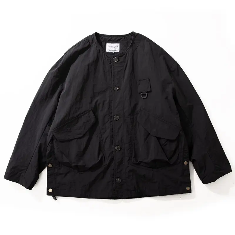 Herren Frühling Herbst Lose Fit Jaet Kein Kragen Outdoor Winddicht Wasserdicht Big ket Arbeitskleidung Mantel Jugend Faion Polyester