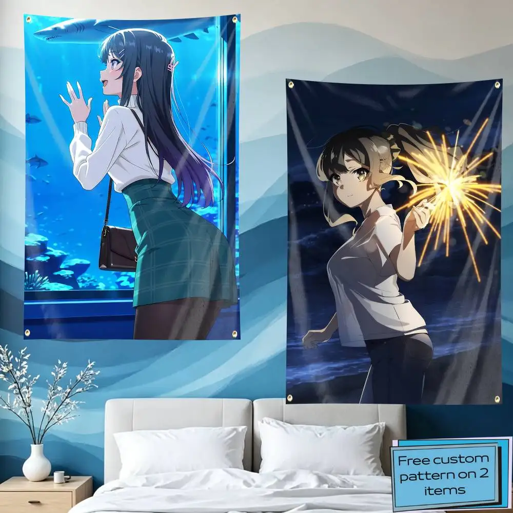 Bunny Girl Senpai M-Mai S-Sakurajima Flag Tapestry Banner for Bedroom Living Room Outdoor Camping Custom Supported