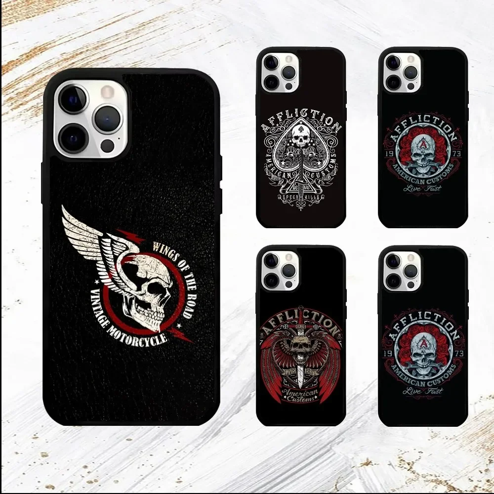 A-Affliction Skull American customs Phone Case For iPhone 16 15 14 13 12 11 Pro Max Plus Mini PC Fashion mirror phone case