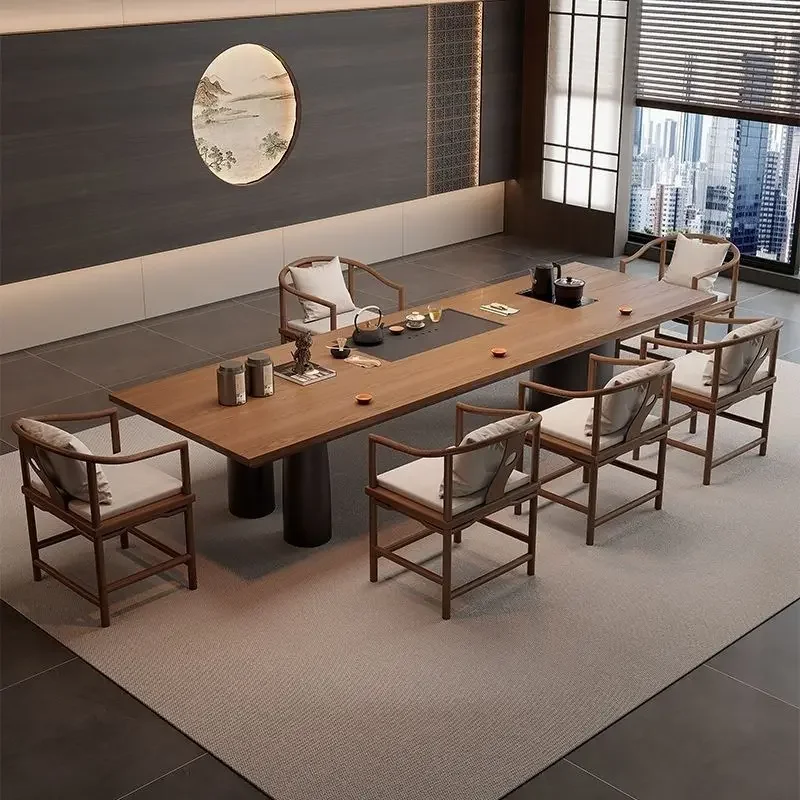 Modern tea table, solid wood tea table and chair combination, simple and light luxury, high-end home use