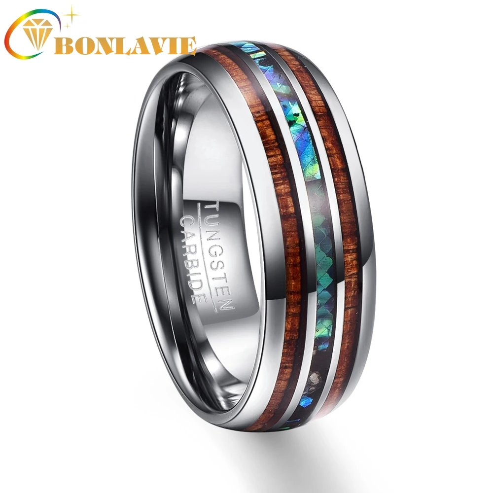 BONLAVIE 8mm Tungsten Carbide Ring Men's Ring Wood Grain Polishing Wedding Bands Multi-size Anillos Para Hombres Wholesale