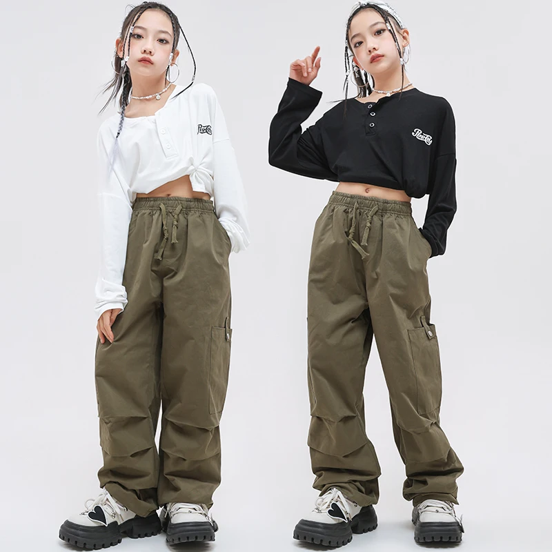 Ragazze Hip Hop abbigliamento Crop top pantaloni Cargo bambino Street Dance felpa che mostra vestiti set bambini sala da ballo spettacolo costumi Jazz