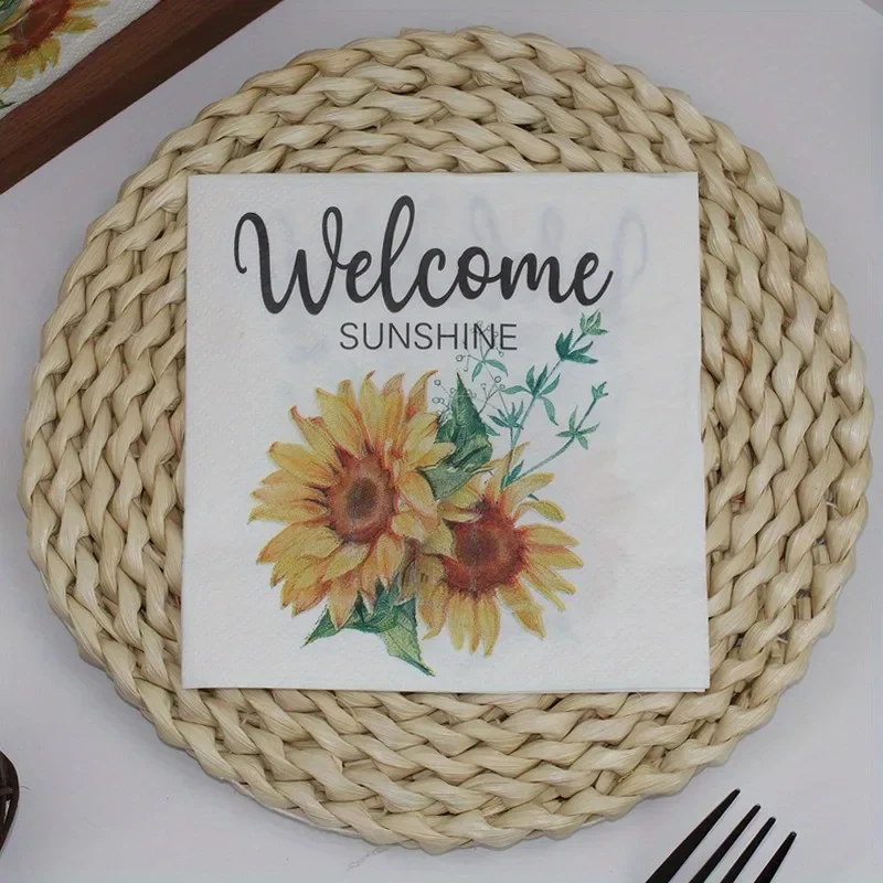 40 قطعة المناديل القابل للتصرف ترحيب المنزل عباد الشمس ورق مطبوع المفارش لقضاء عطلة حفلة عشاء الجدول إعداد تخطيط ديكور