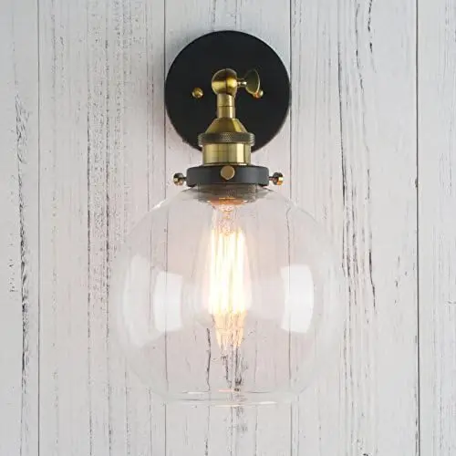 

Sconce Vintage Industrial 1-Light Rustic Mount Light Fixture with 7.9" Round Clear Glass Shade (Antique)