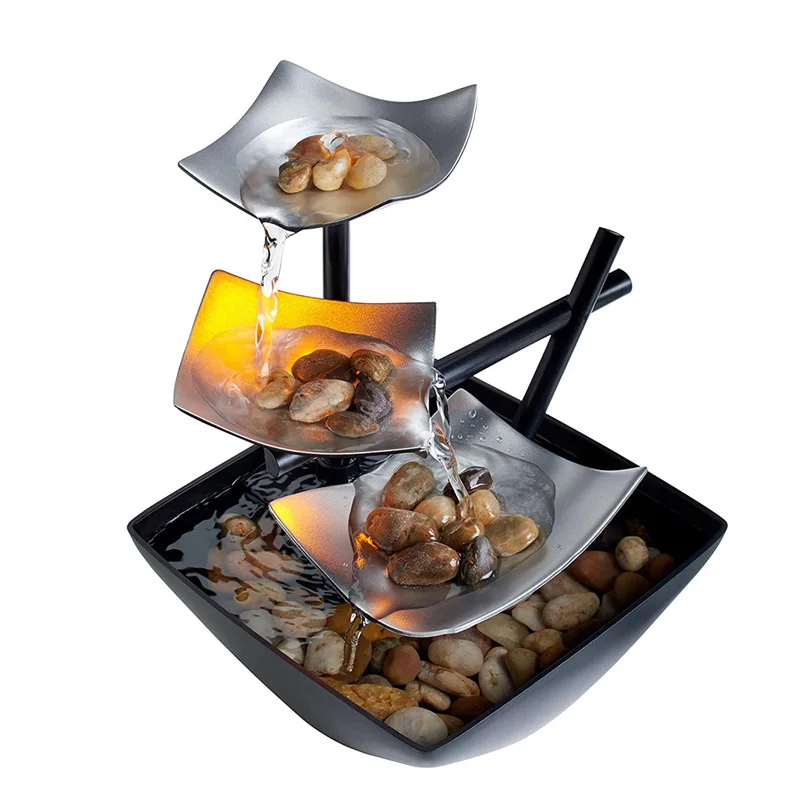Tabletop Water Fountain Home Décor Soothing Sound Machine-Automatic Pump Deep Basin & Natural River Rocks Indoor Zen Relaxation