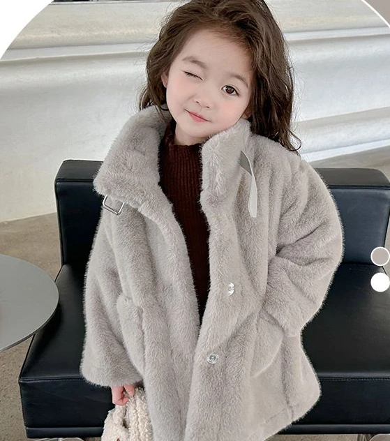 Girls Temperament Winter Coat, Little Girl Thickened Cute and Sweet Fur Coat Spring Autumn Jacket Girl