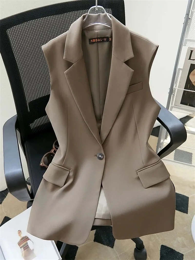 Korean Vest 2024 NEW Spring Summer Women\'s Blazer Korean Slim Sleeveless Jacket Fashion Wild Lined Coat Single Buckle Suit Vest