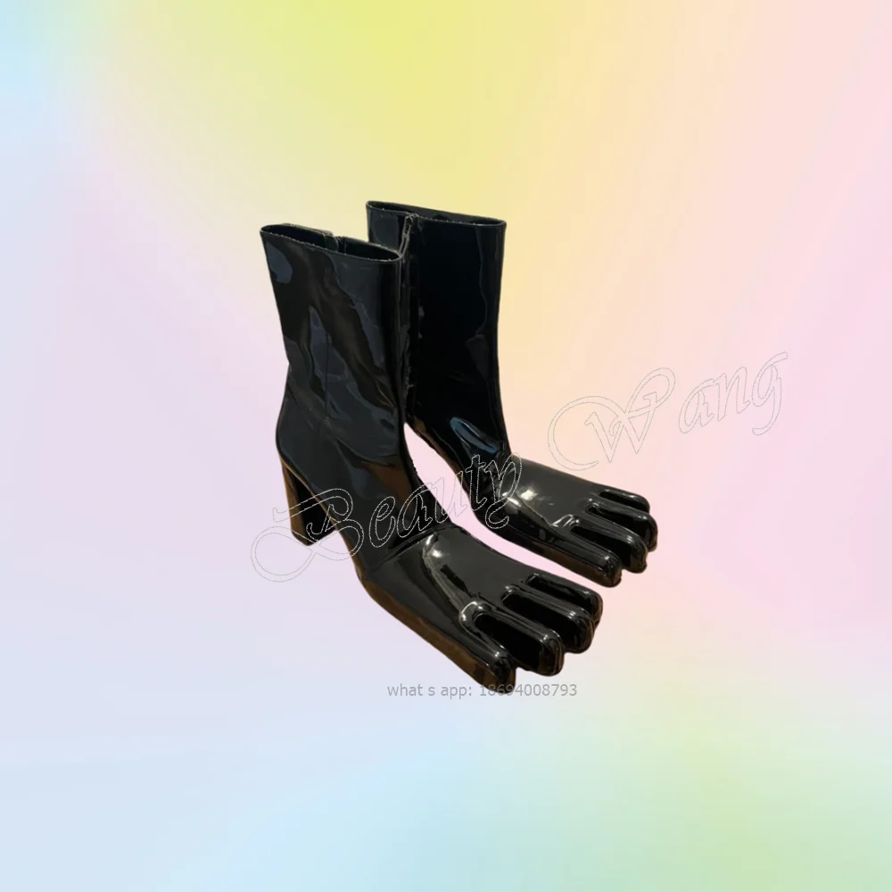 Black Four-fingered Boots Strange Style Toe Shoes Side Zipper Heel High Heel Shoes for Women Shoes 2024 Zapatos Para Mujere
