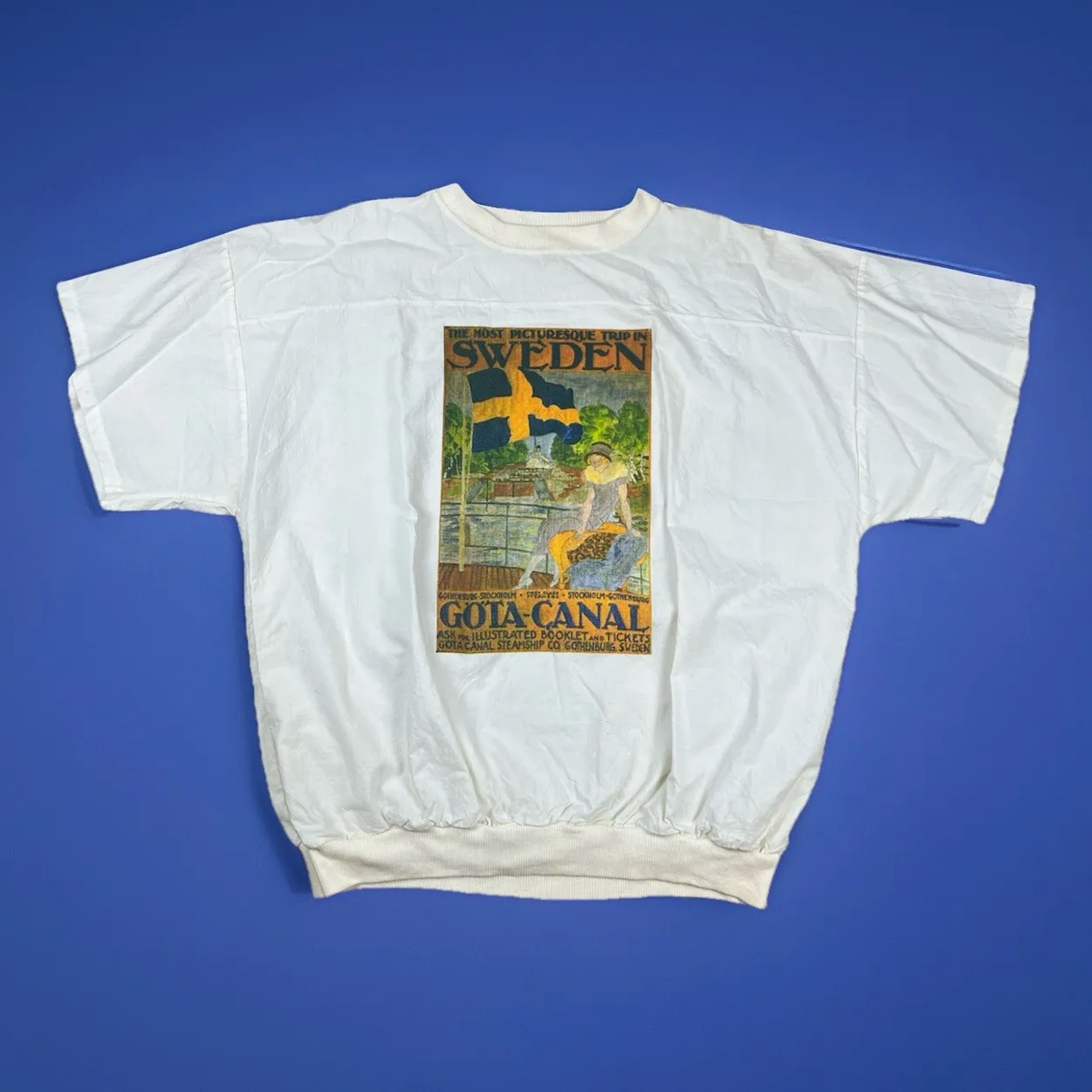 تي شيرت سويد عتيق للبالغين Sz XL جرافيك أبيض قناة جوتا جوثنبورغ ستوكهولم #1