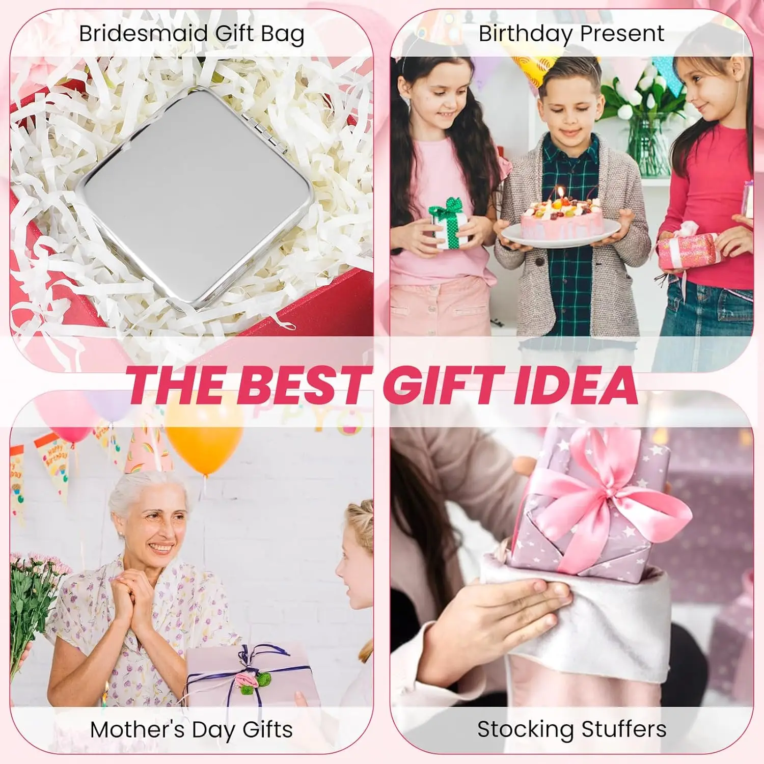 1pc Portable Stainless Steel Makeup Mirror Handheld Pocket Folding Cosmetic Make Up Mirror Double-Sided Elegant for Woman Purse image 5