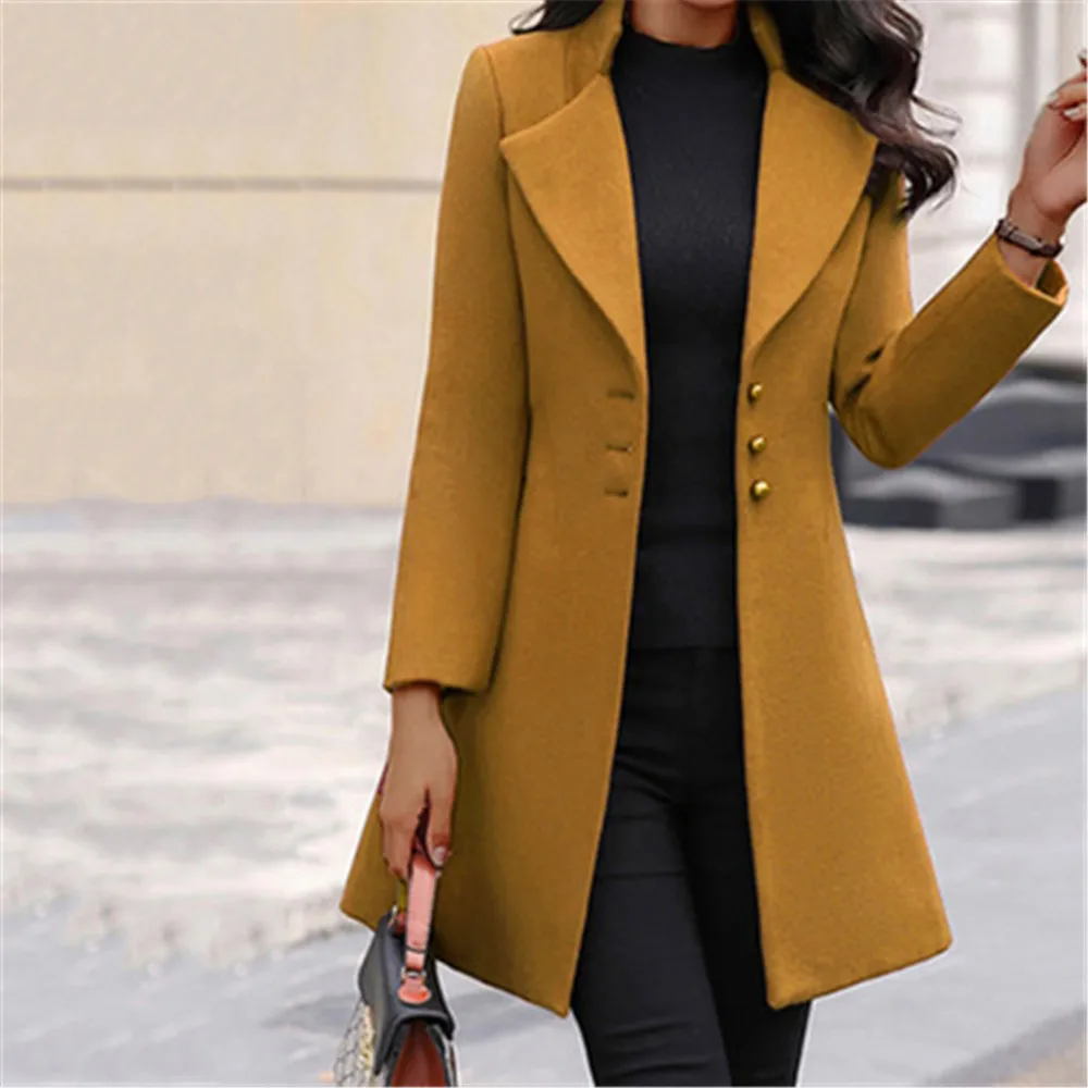 Women Fashion Long Sleeve Woolen Coat Lapel Solid Color Long Jacket Coat Korean Version New Fall Fashion Long Cardigan кардиган