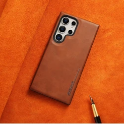For Samsung Galaxy S23 S24 Ultra Plus Magsafe Case Luxury Ultra Thin Slim Leather Shockproof Bumper Business Cover For S24 Ultra