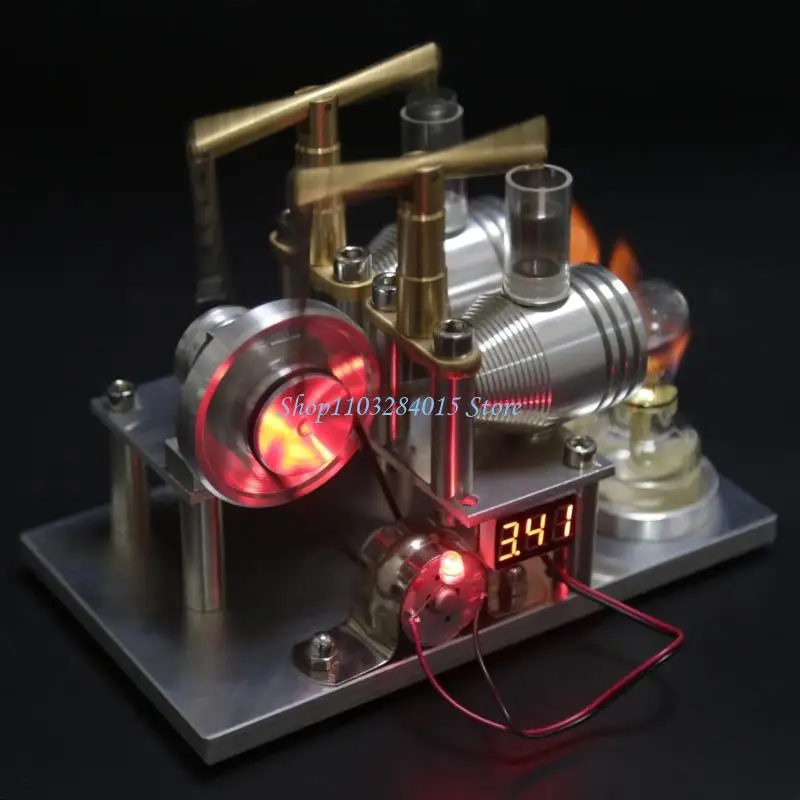 Metal Stirling Engine Demonstrator With Voltage Meter And 5W LED Bulb Heat To Electricity Energy Conversion Experiments