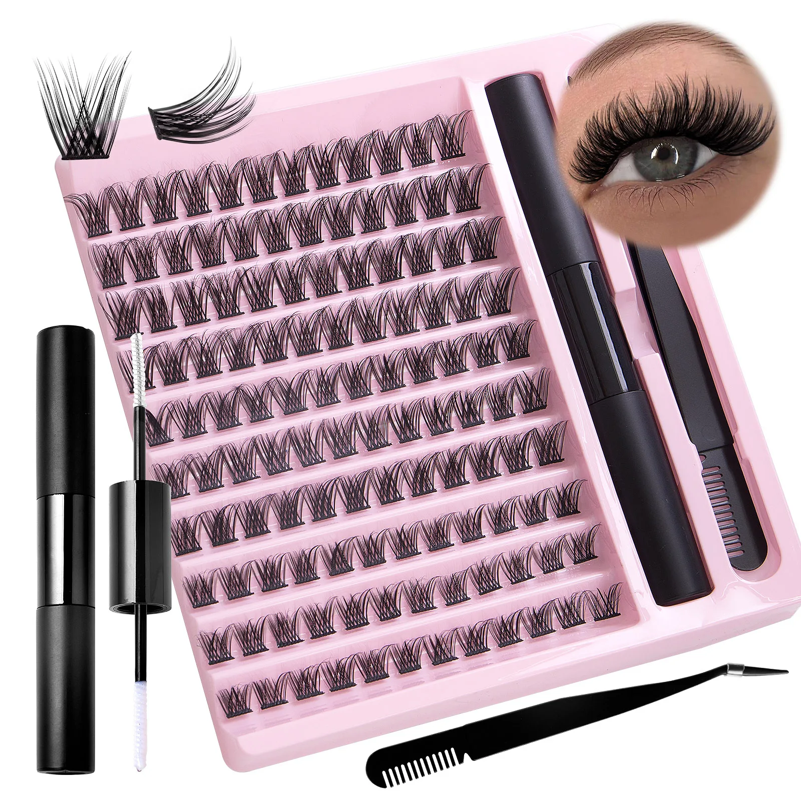 DIY Eyelashes Extensions Kit False Eyelashes 120 Mix Clusters Makeup Lashes With Tweezers and glue