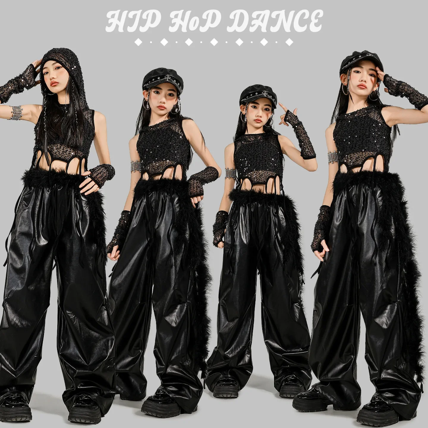 

Girls Hip Hop Cool Sequin Crop Hoodies Cargo Pants Child Street Dance Costume Kids K-pop Streetwear Jazz Girl Group Clothes Sets