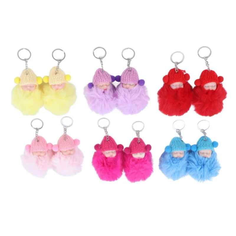 12 Pcs Sleeping Baby Pendant Key Ring Plush Fluffy Cute Emulational Doll For Handbag Purse NO.892-15